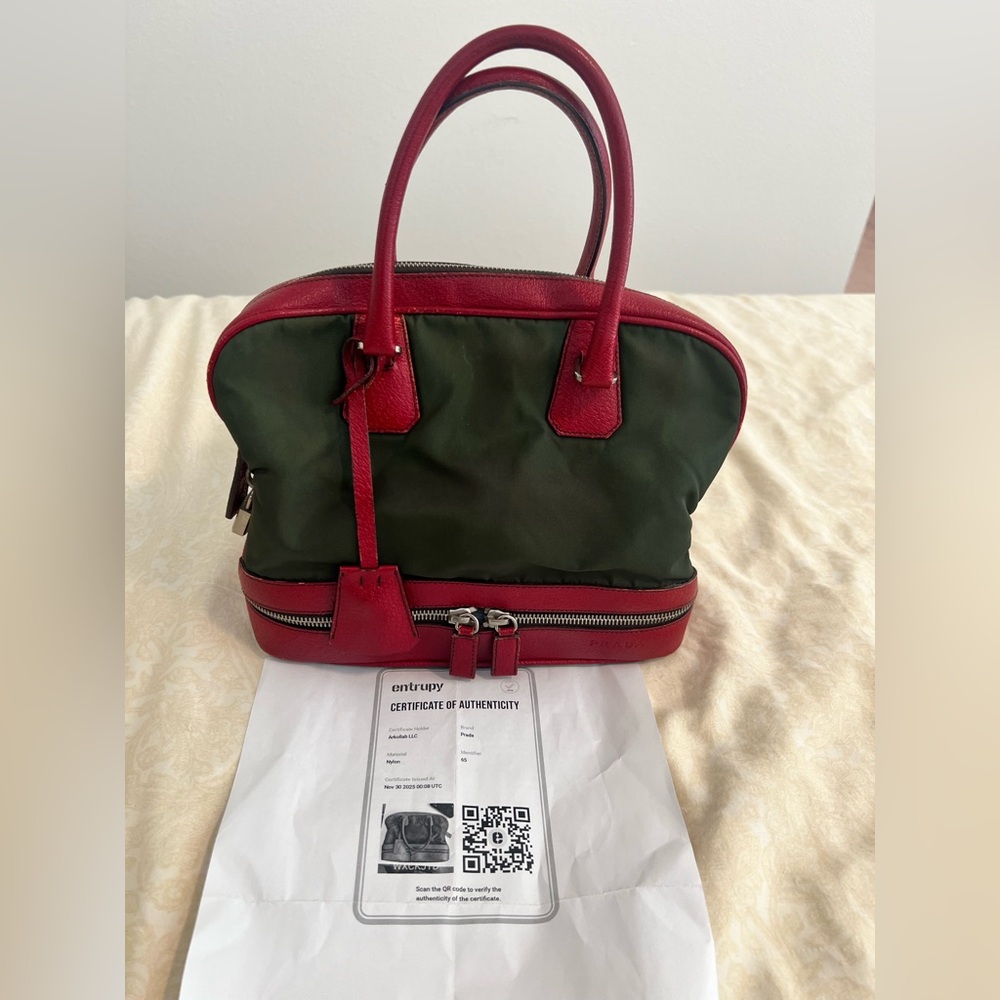 Vintage Prada Green and Red Nylon Top-Handle Satchel - Picture 14 of 15